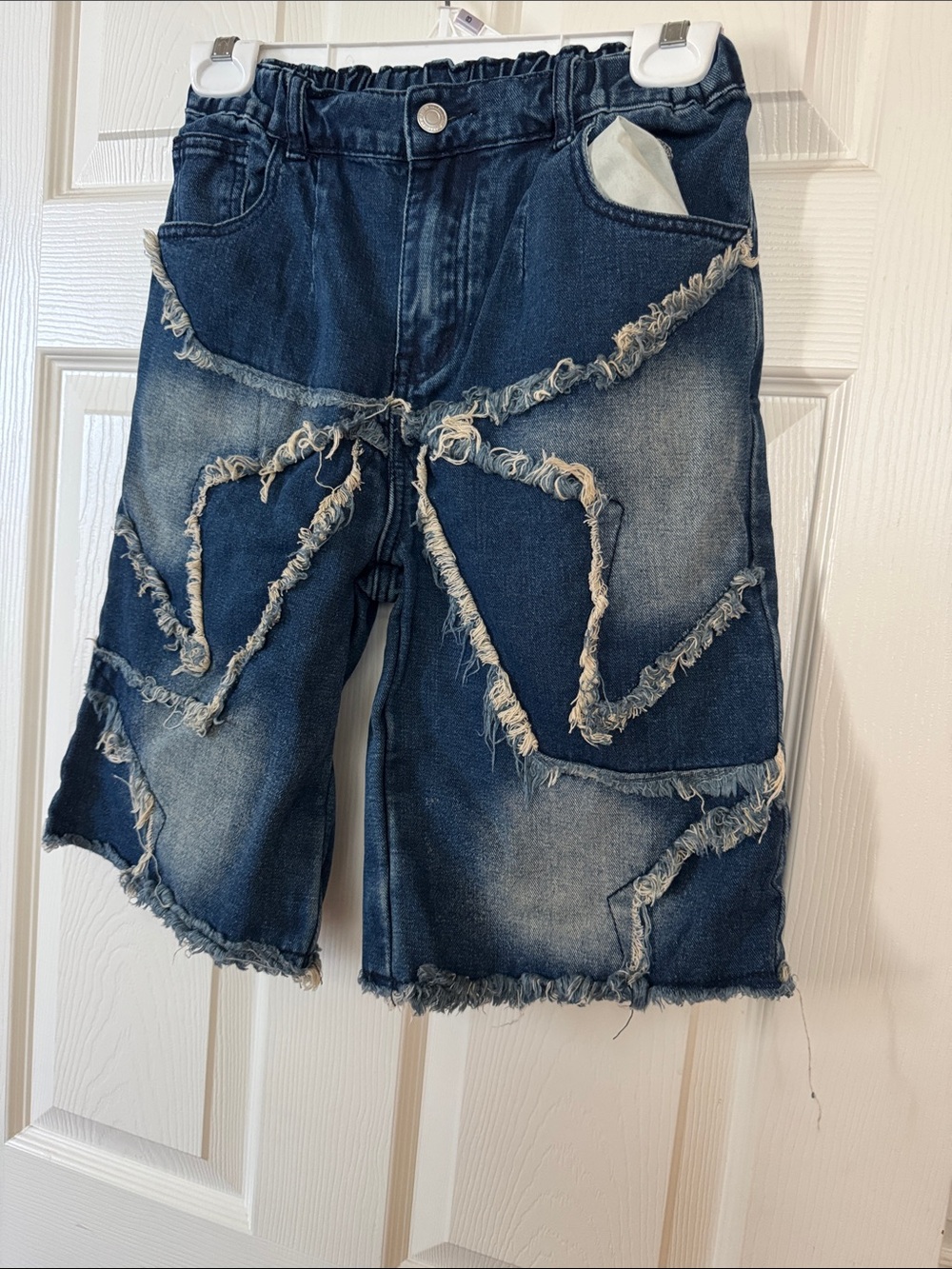 Dark Blue Frayed Denim Star Grunge Boys Shorts size 12